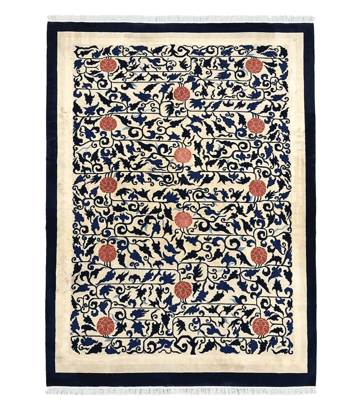 Antique Chinese Peking Rug 10x14, Beige Black, Handmade Wool Art Deco Carpet - Jewel Rugs