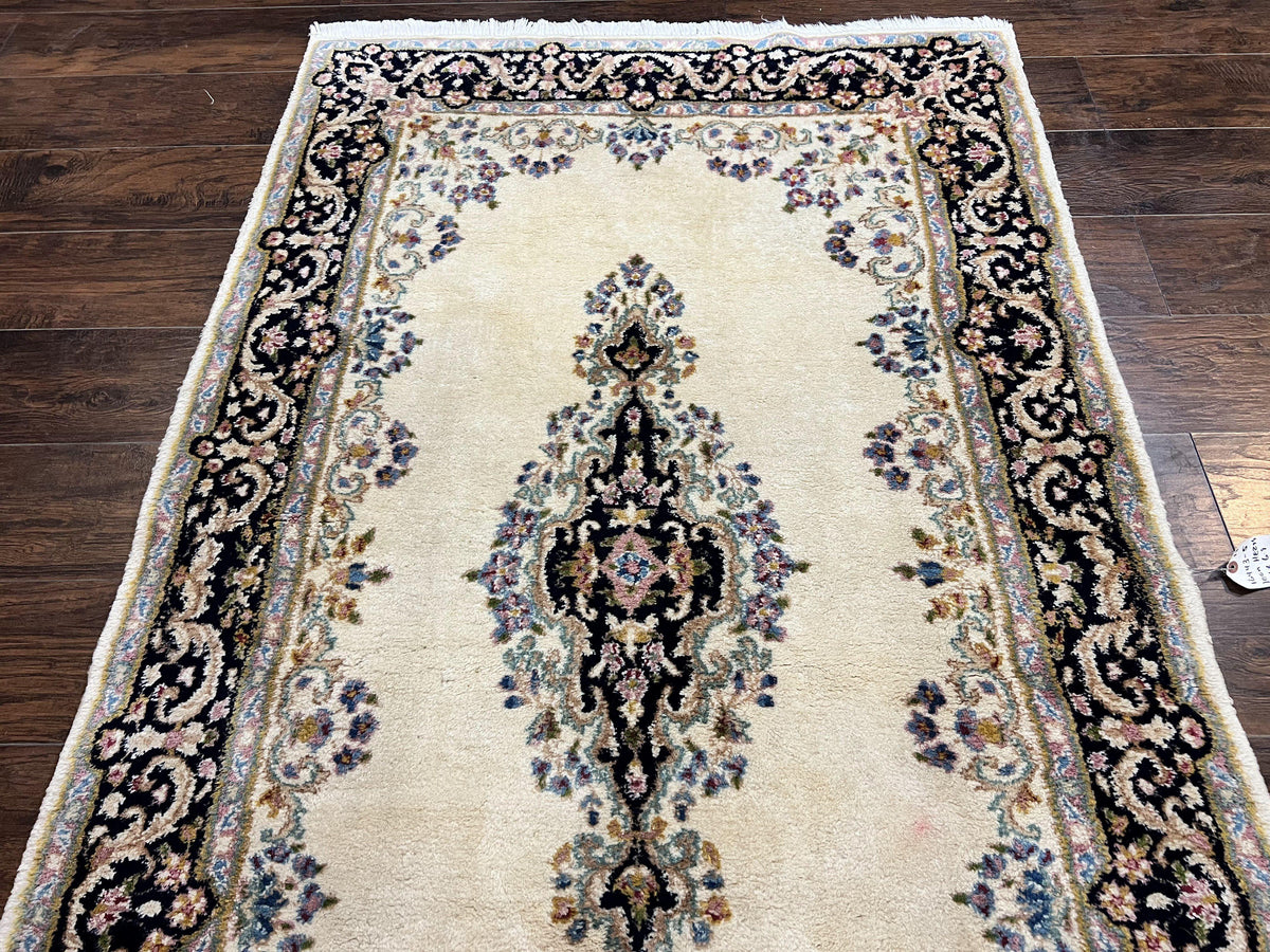 Persian Kirman Rug 4x7, Wool Hand Knotted Antique Carpet, Beige, Semi Open Field Medallion Rug, Traditional Handmade Oriental Rug - Jewel Rugs, view 8