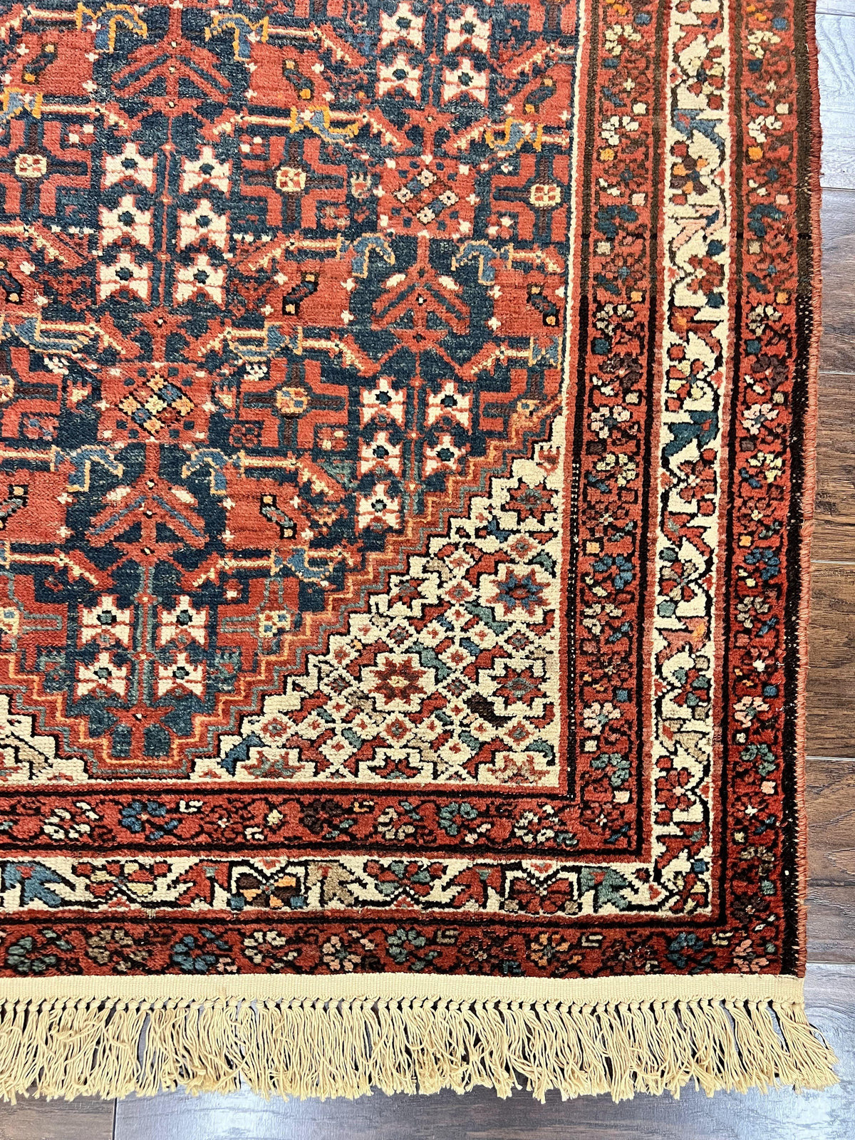 Persian Malayer Rug 4x7, Tribal Rug, Geometric, Antique Oriental Carpet, Red Blue Cream, Boho Rug, Hand Knotted Wool Rug - Jewel Rugs, view 10