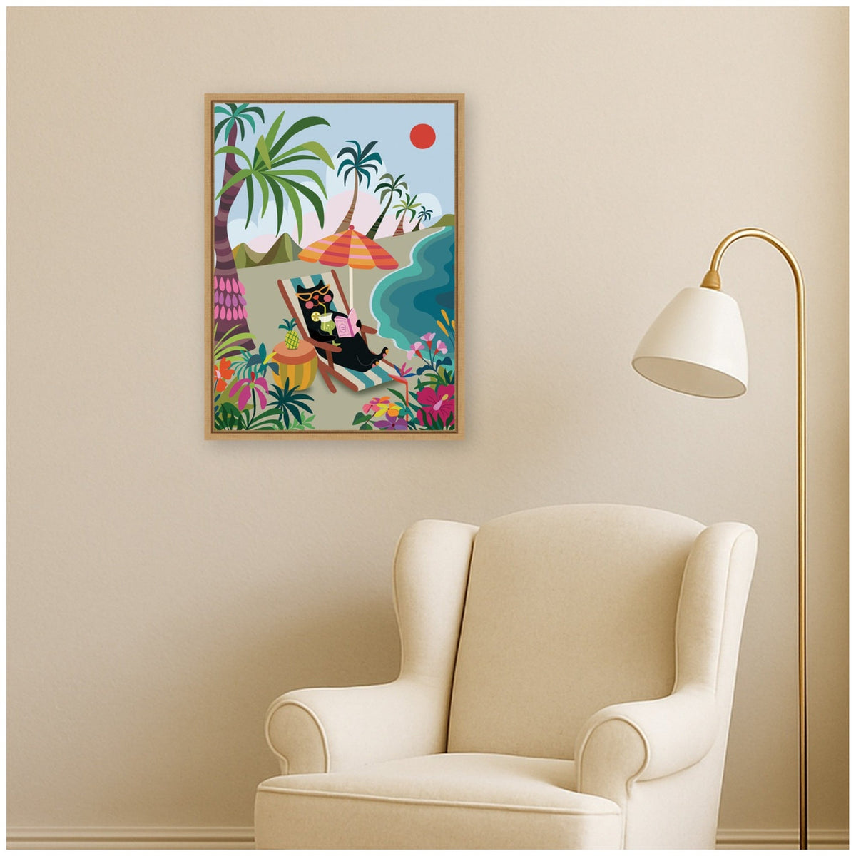 Beach Cat by Rachel Lee 3 Birdies Studio Framed Canvas Wall Art Print