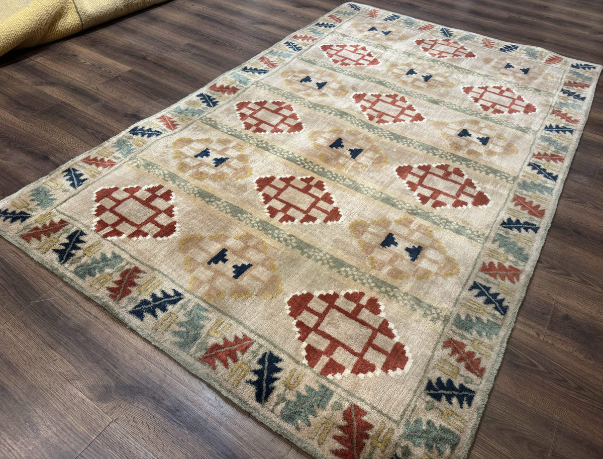Geometric Design Area Rug 5x8, Beige and Rust Red - Jewel Rugs, view 3