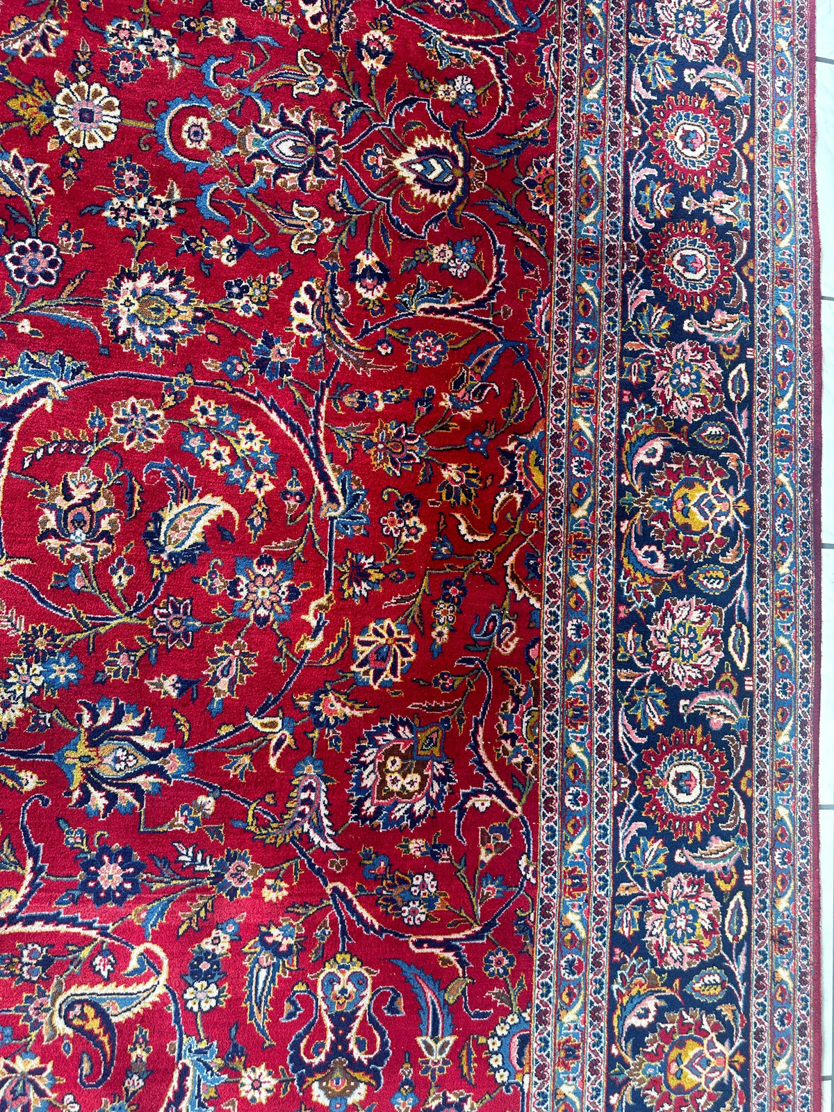 Persian Kashan Rug 10x14 | Red, Navy & Ivory | Hand-Knotted Wool - Rugistan, view 15