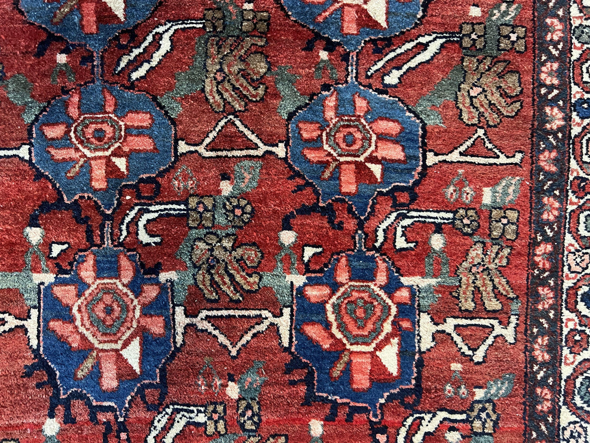 Antique Persian Bijar Rug 9x12 - Allover Motif, Red & Blue - Jewel Rugs, view 12