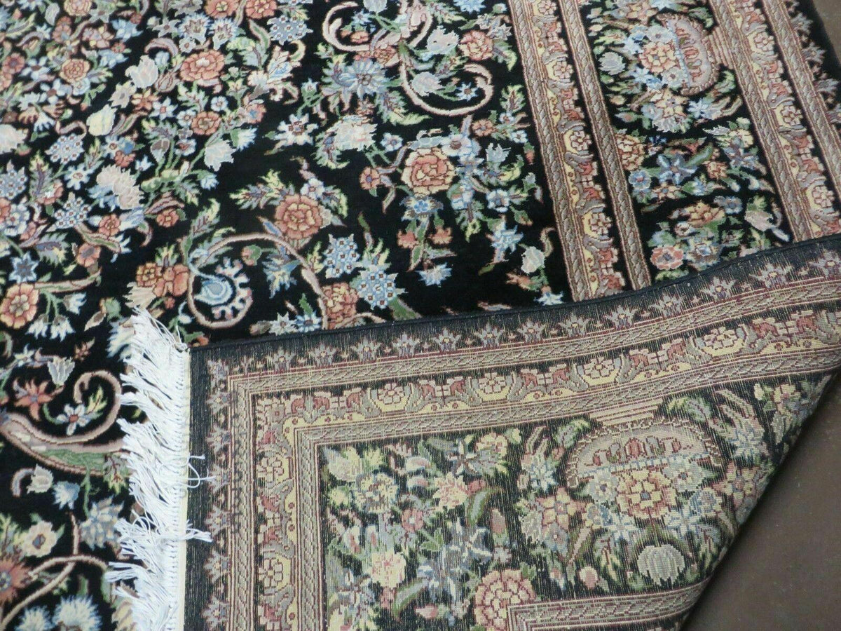 8' X 10' Vintage Handmade Pakistani Floral Wool Rug Black Nice - Jewel Rugs, view 10