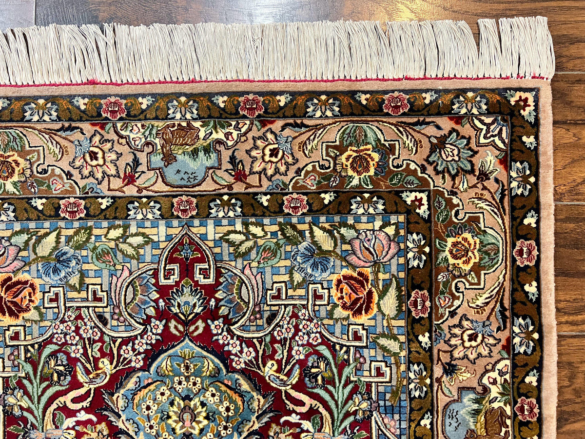 Marvelous Persian Isfahan Rug 3.7 x 5.6, Tree of Life and Animal Pictorials, Handmade Vintage Super Fine 600 KPSI, Kork Wool Silk Highlights, Rare - Jewel Rugs, view 8