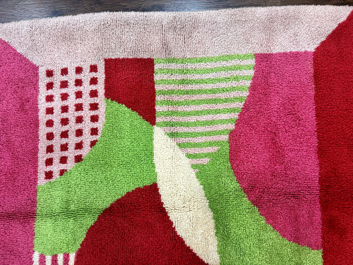 European Shag Rug 4.8 x 4.8, Modern Abstract Design, Green Pink Red, Square Shag Rug, Unique - Jewel Rugs, view 4