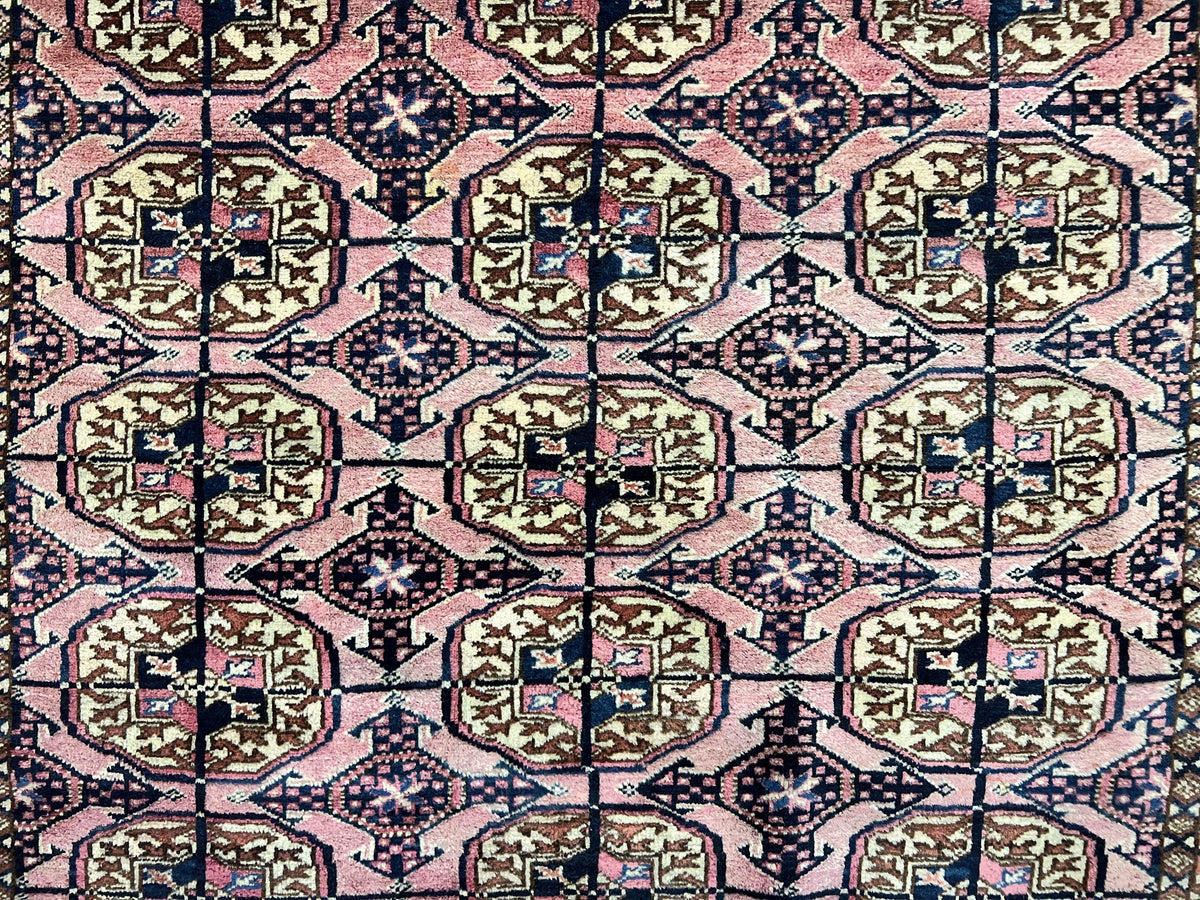 Persian Turkoman Rug 4x6, Wool Hand Knotted Antique Bokhara Carpet, Red Pink, Handmade Tribal Oriental Rug 4 x 6 ft - Jewel Rugs, view 13