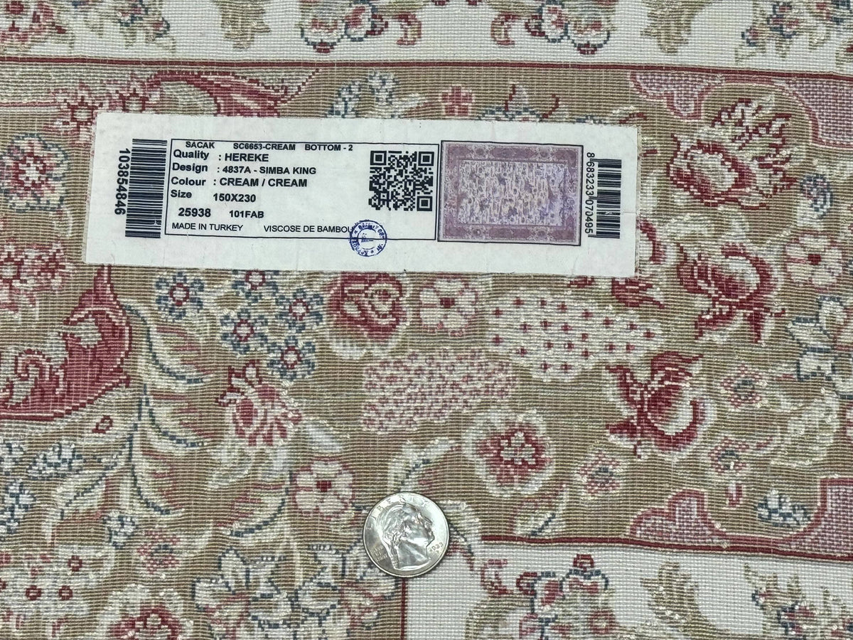 Turkish Silk Rug 5x8, Ivory, Hunting Design, Animal Pictorials, Bamboo Silk - Jewel Rugs, view 11