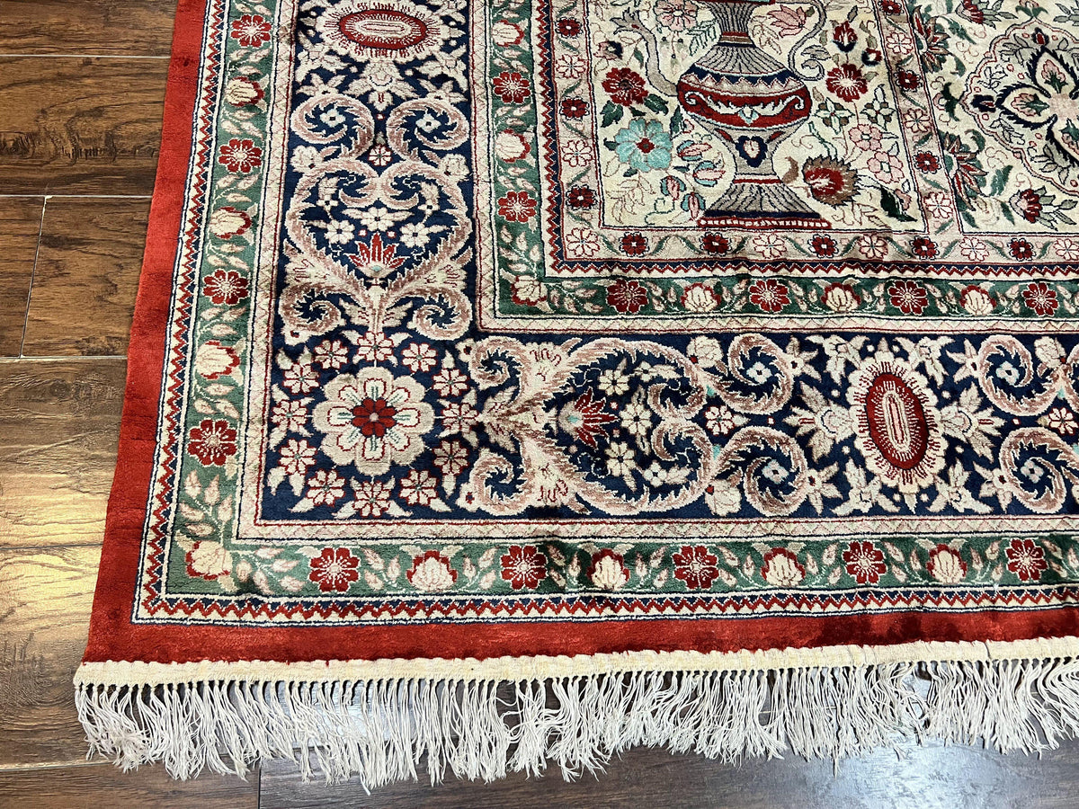Silk Sino Persian Rug 9x12, Panel Design, Garden of Eden Pattern, Fine 200 KPSI, Hand Knotted Room Sized Silk Carpet, Vintage - Jewel Rugs, view 9