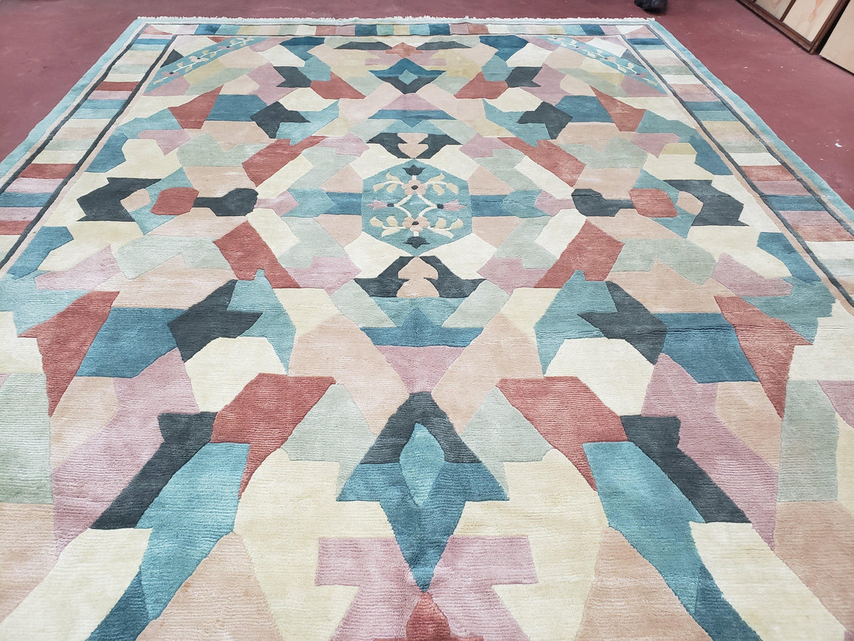 Contemporary Indian Nepalese Area Rug 8x11, Wool Hand-Knotted Modern Multicolor Nepali Abstract Carpet 8 x 11 Soft Playroom Nursery Room Rug - Jewel Rugs, view 12