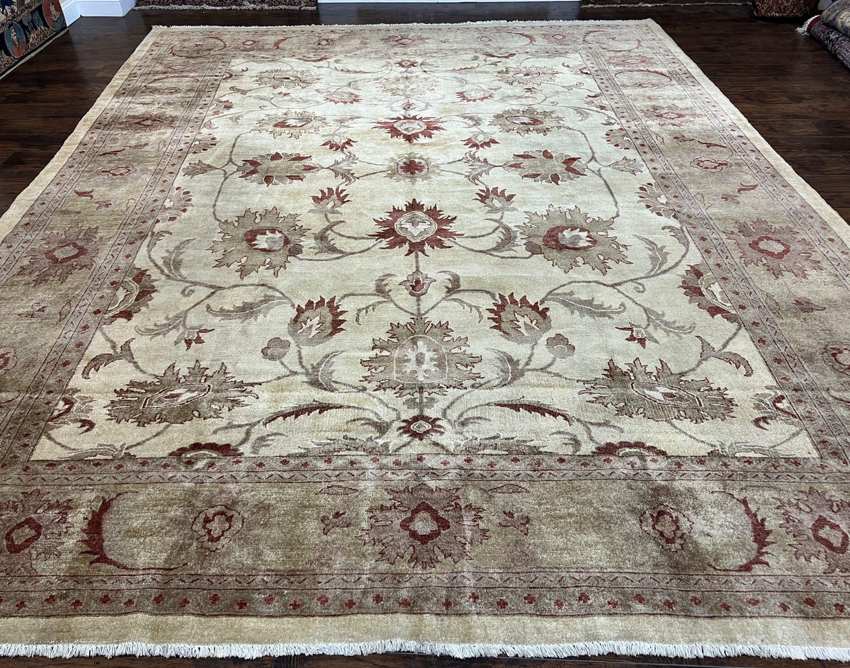 Large Peshawar Rug 11x14, Vintage Beige Chobi Carpet, Allover Floral Design, Hand Knotted, Wool, Room Sized Rug for Living Room Dining Room - Jewel Rugs, view 2
