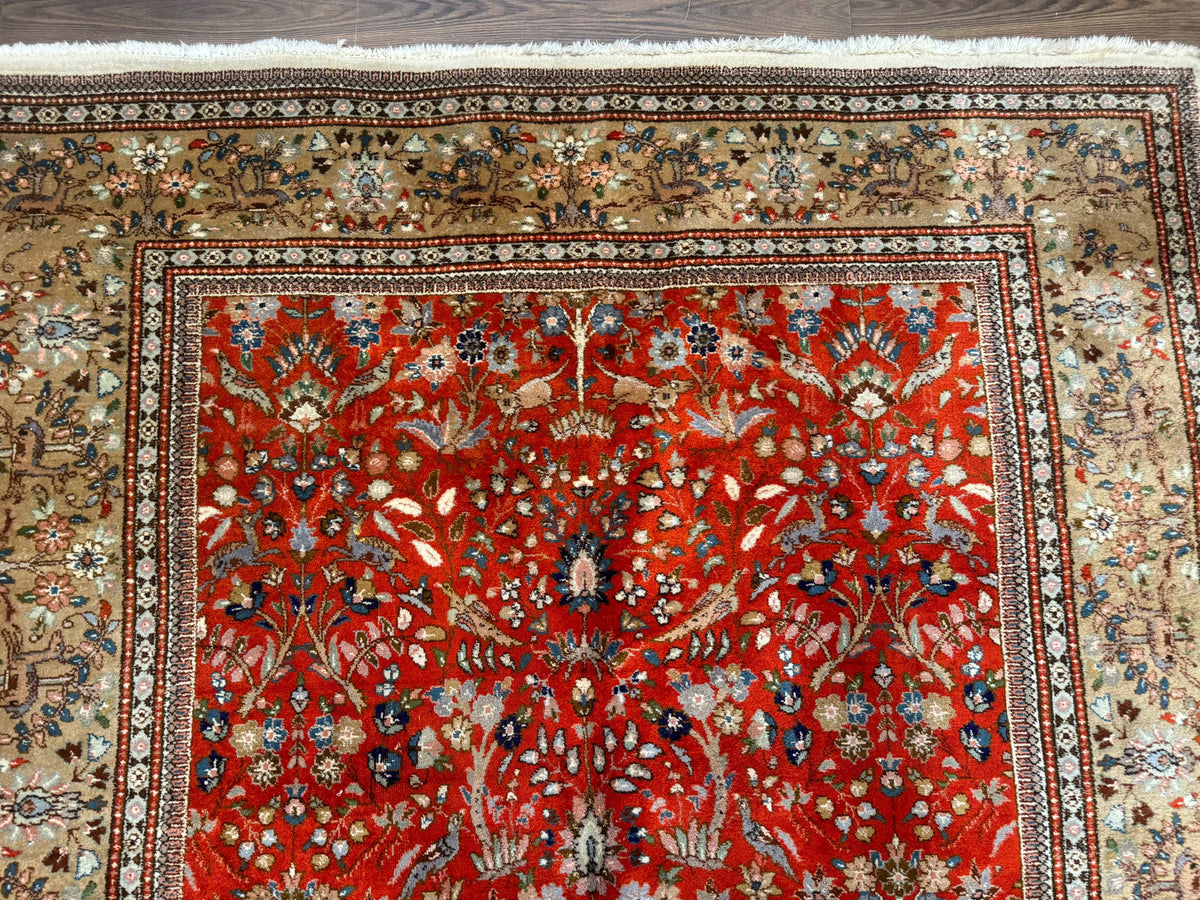 Persian Tabriz Rug 6x10, Burnt Orange and Tan, Animal Pictorials, Deer, Floral, Taba Tabae Carpet - Jewel Rugs, view 3