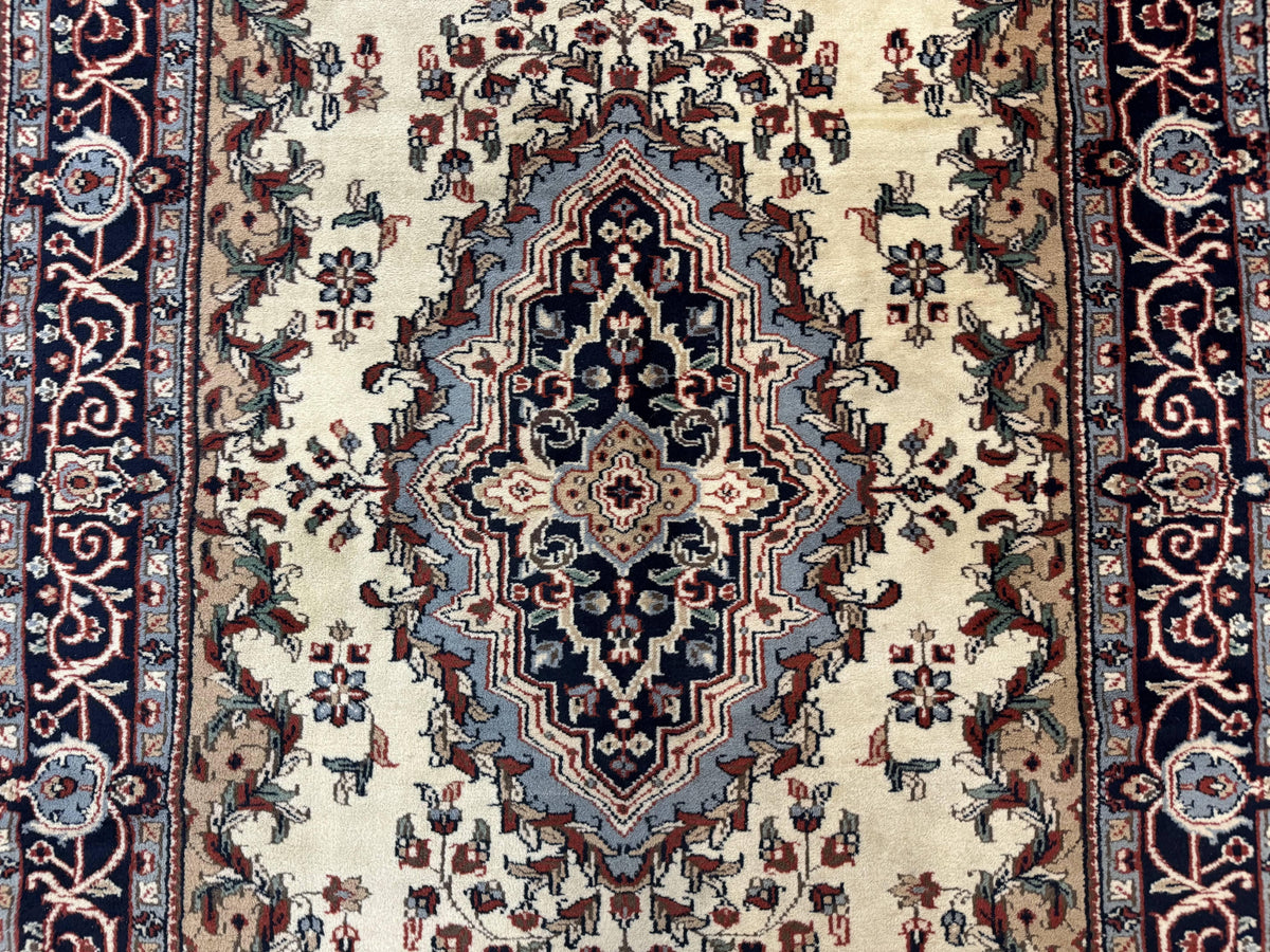 Indian Kashmiri Rug 4x6, Ivory Beige Navy Blue, Traditional Indo Persian Rug - Jewel Rugs, view 5