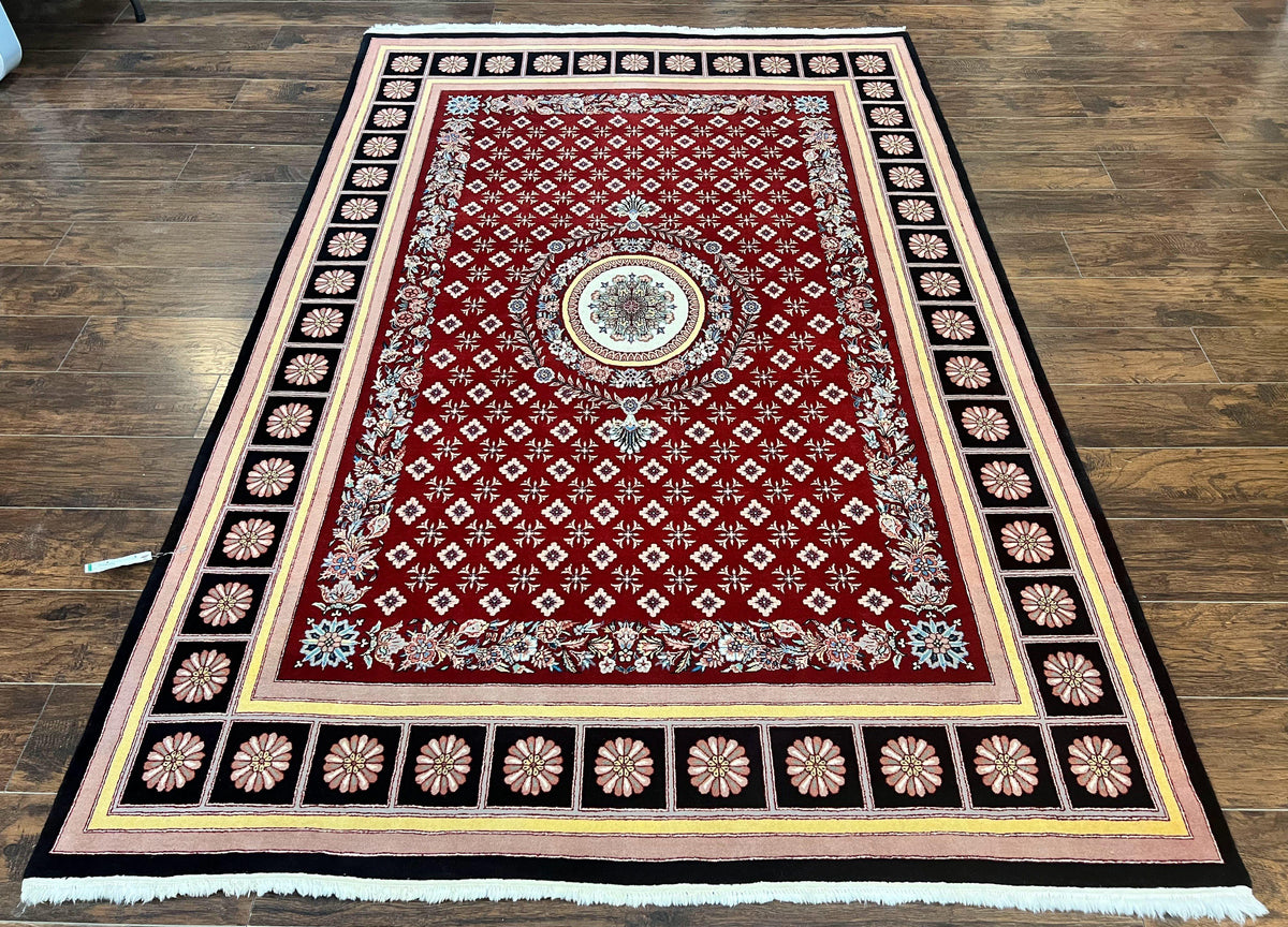 Pakistani Rug 6x9, European Aubusson Design, Wool Handmade Vintage Carpet, Dark Red, 6 x 9 Medium Sized Rug - Jewel Rugs, view 3