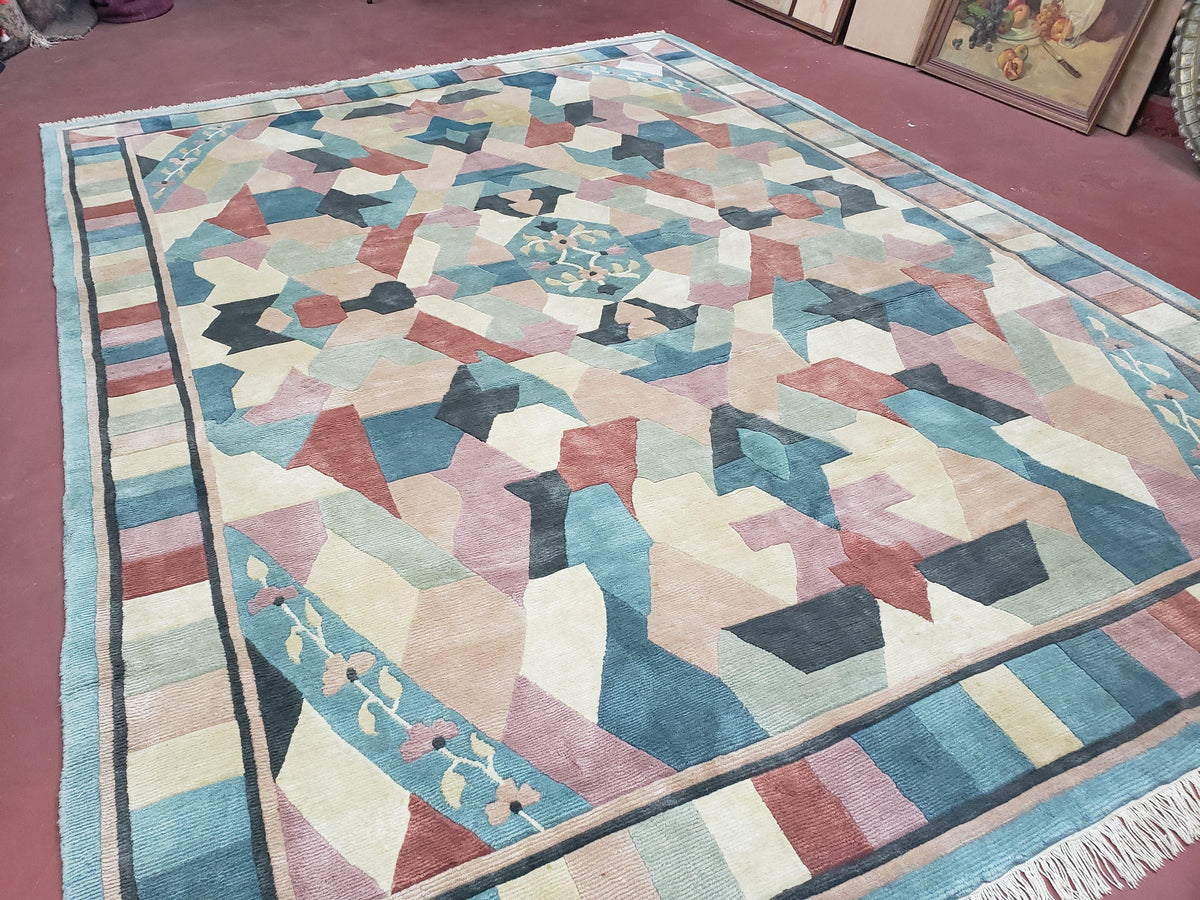 Contemporary Indian Nepalese Area Rug 8x11, Wool Hand-Knotted Modern Multicolor Nepali Abstract Carpet 8 x 11 Soft Playroom Nursery Room Rug - Jewel Rugs, view 13