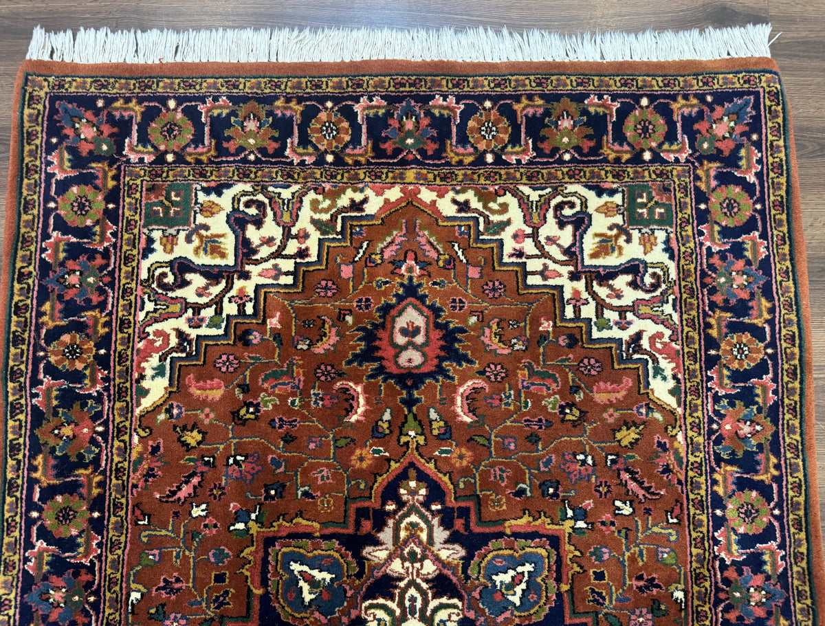 Indo Persian Heriz Rug 4x6, Rust Red Navy Blue and Cream - Jewel Rugs, view 4