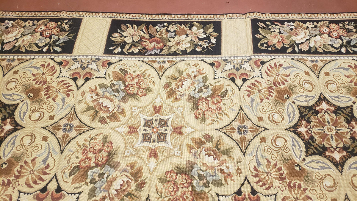 Needlepoint Rug 8x10ft Allover European Design Flowers 100% Wool Hand Knotted Aubusson Area Rug Brand New Flatweave Needle Point Carpet Chic - Jewel Rugs, view 12