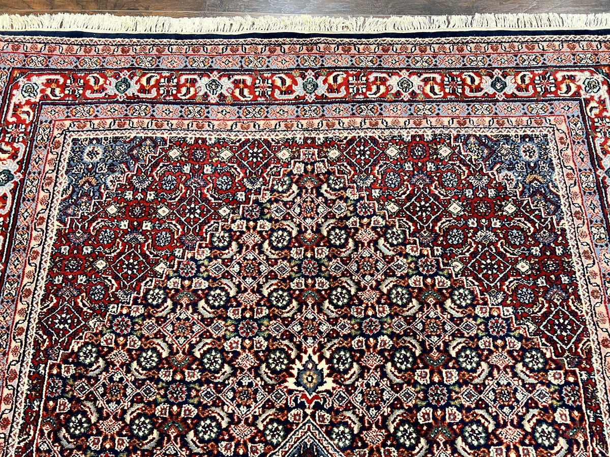 Indo Persian Rug 7x10, Dark Blue and Red Hand Knotted Wool Vintage Oriental Carpet 7 x 10 ft, Handmade Bidjar Rug, Herati Pattern Indian Rug - Jewel Rugs, view 3
