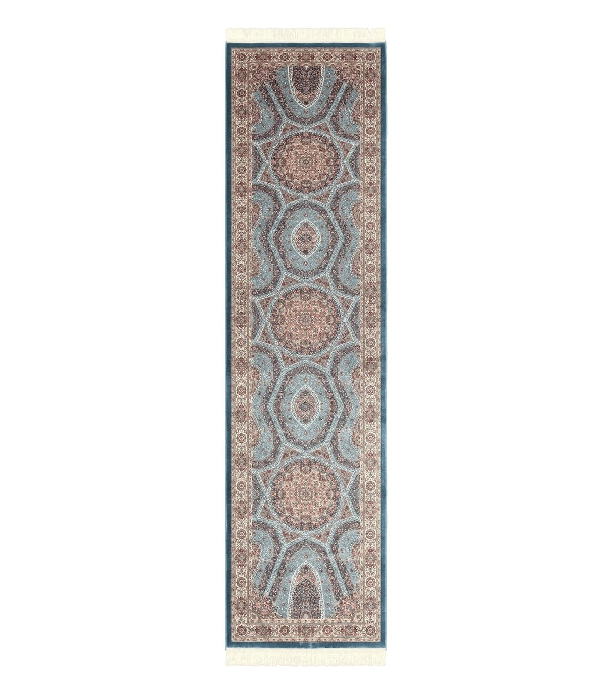 Turkish Silk Runner Rug 2.6 x 10, Light Blue Carpet, Bamboo Silk, New - Jewel Rugs