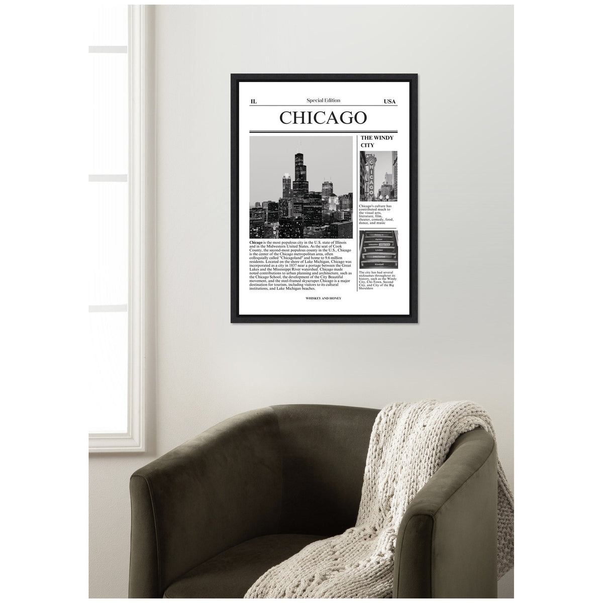 Chicago City Article by Megan Ryan Framed Canvas Wall Art Print