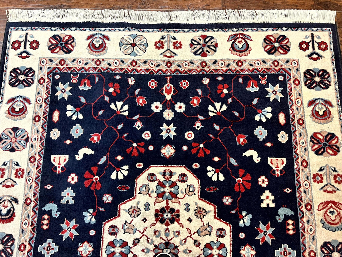 Belgium Power Loomed Rug 5.6 x 7, Navy Blue and Ivory, Heriz Pattern, Vintage Oriental Carpet - Jewel Rugs, view 4