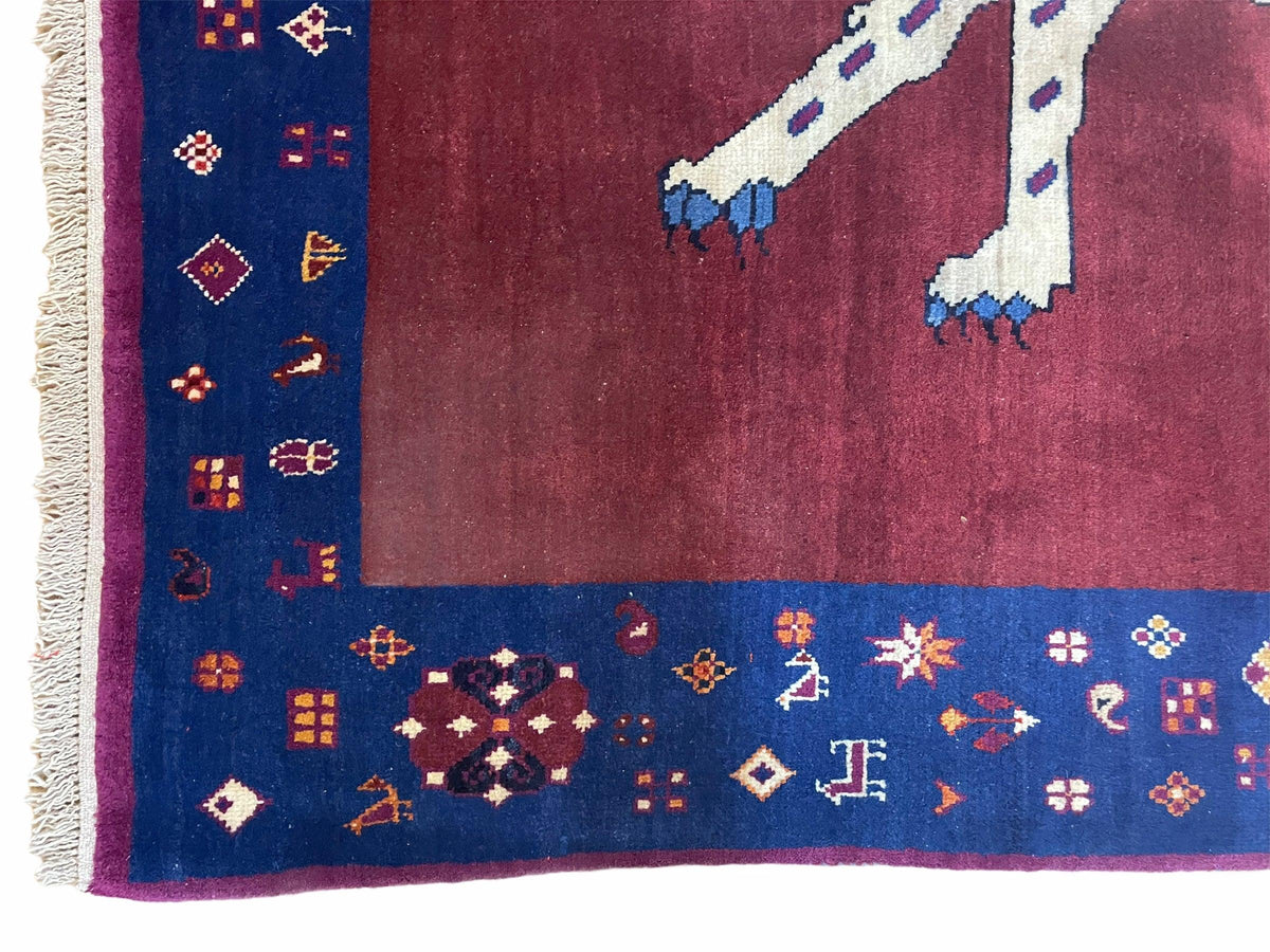 5 X 7 Handmade Zagros Wool Rug Snow White Panther Maroon Blue Organic Dyes - Jewel Rugs, view 6