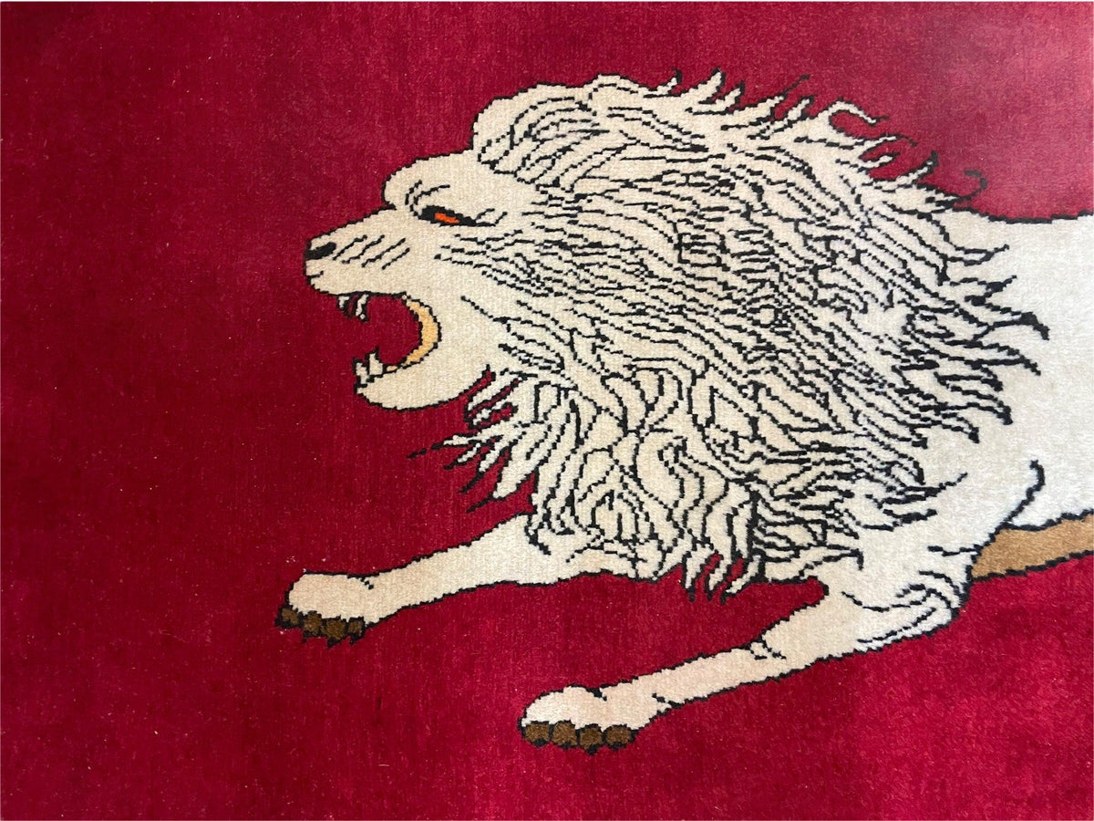 4 X 6 Handmade Hand-Knotted Quality Wool Rug Zagros Lion Red Ivory Tribal Rug - Jewel Rugs, view 3