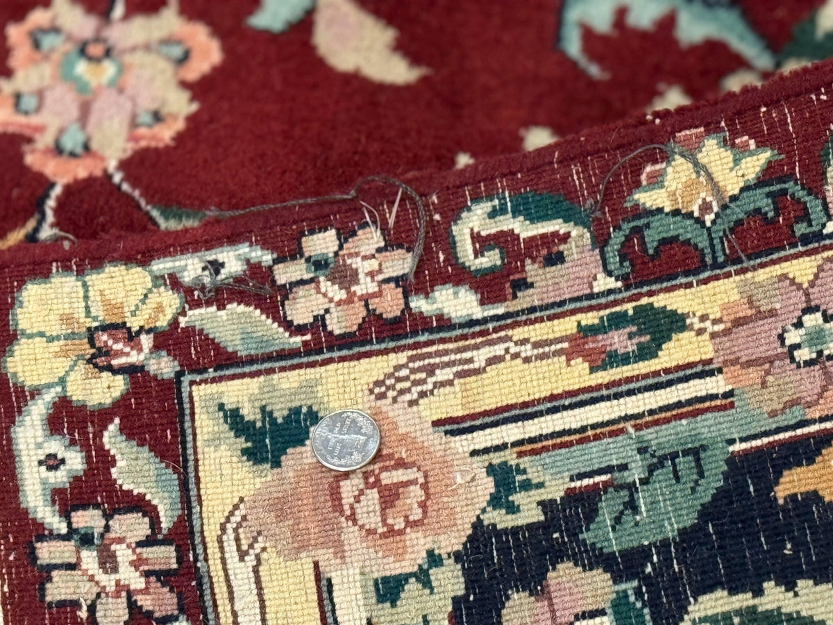 Indo Persian Rug 8x10, Floral Allover with Bird Pictorials, Maroon and Navy Blue, Handmade Wool Area Rug - Jewel Rugs, view 11