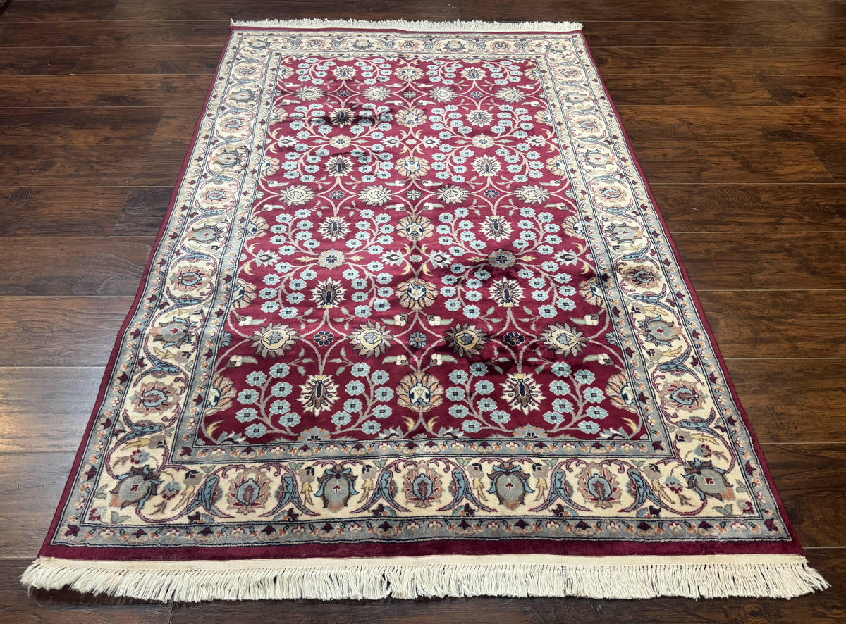 Pak Persian Rug 4x6, Floral Allover, Vintage Wool Carpet, Plum and Ivory - Jewel Rugs, view 2