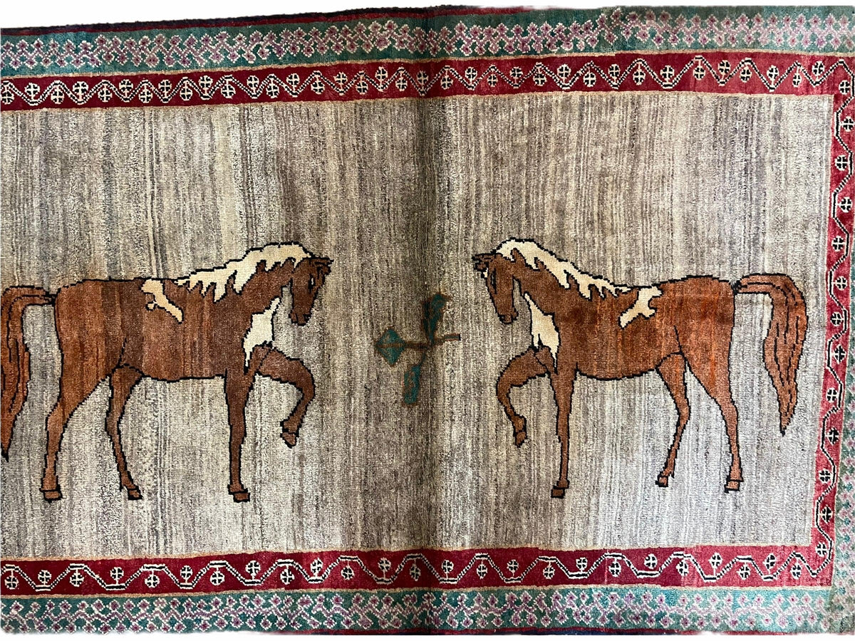 4 X 6 Handmade Rug Zagros New Vintage Quality Wool Rug Horses Silver Brown Nice - Jewel Rugs, view 3