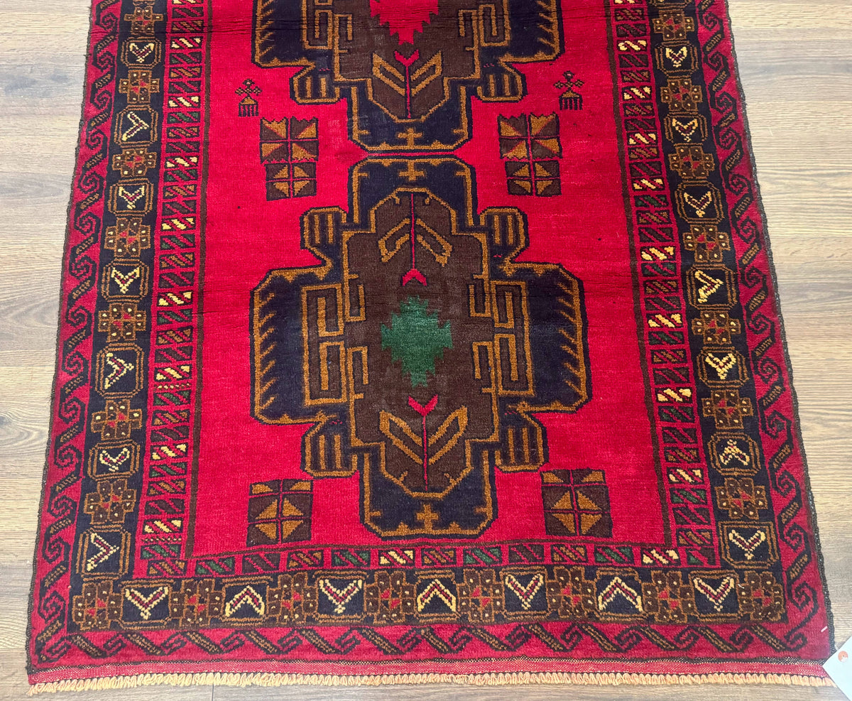 Red Afghan Balouch Rug 4x7, Triple Medallions, Handmade, New - Jewel Rugs, view 5