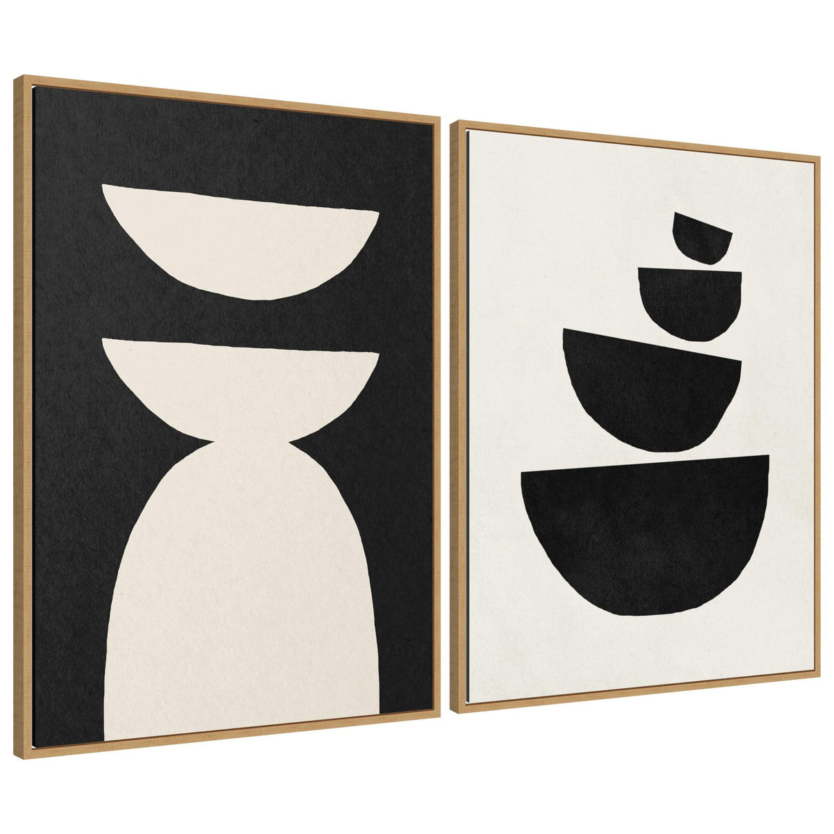 Sylvie White Geometric Abstract and Black Geometric Abstract Framed Canvas Art Set by July Art Prints