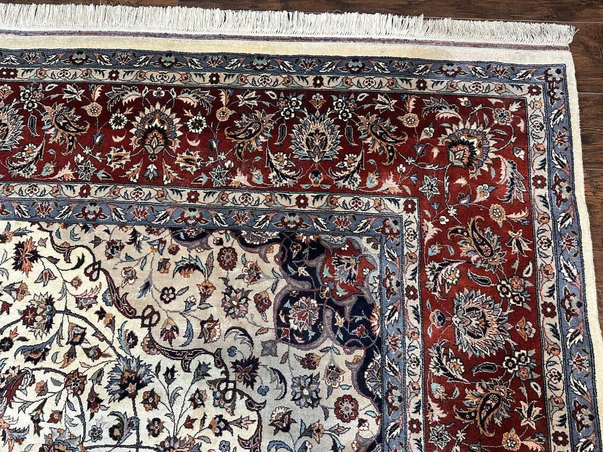 Sino Persian Rug 9x12, Vintage Wool Oriental Carpet, Floral Medallion, Wool Rug, Cream and Maroon - Jewel Rugs, view 7