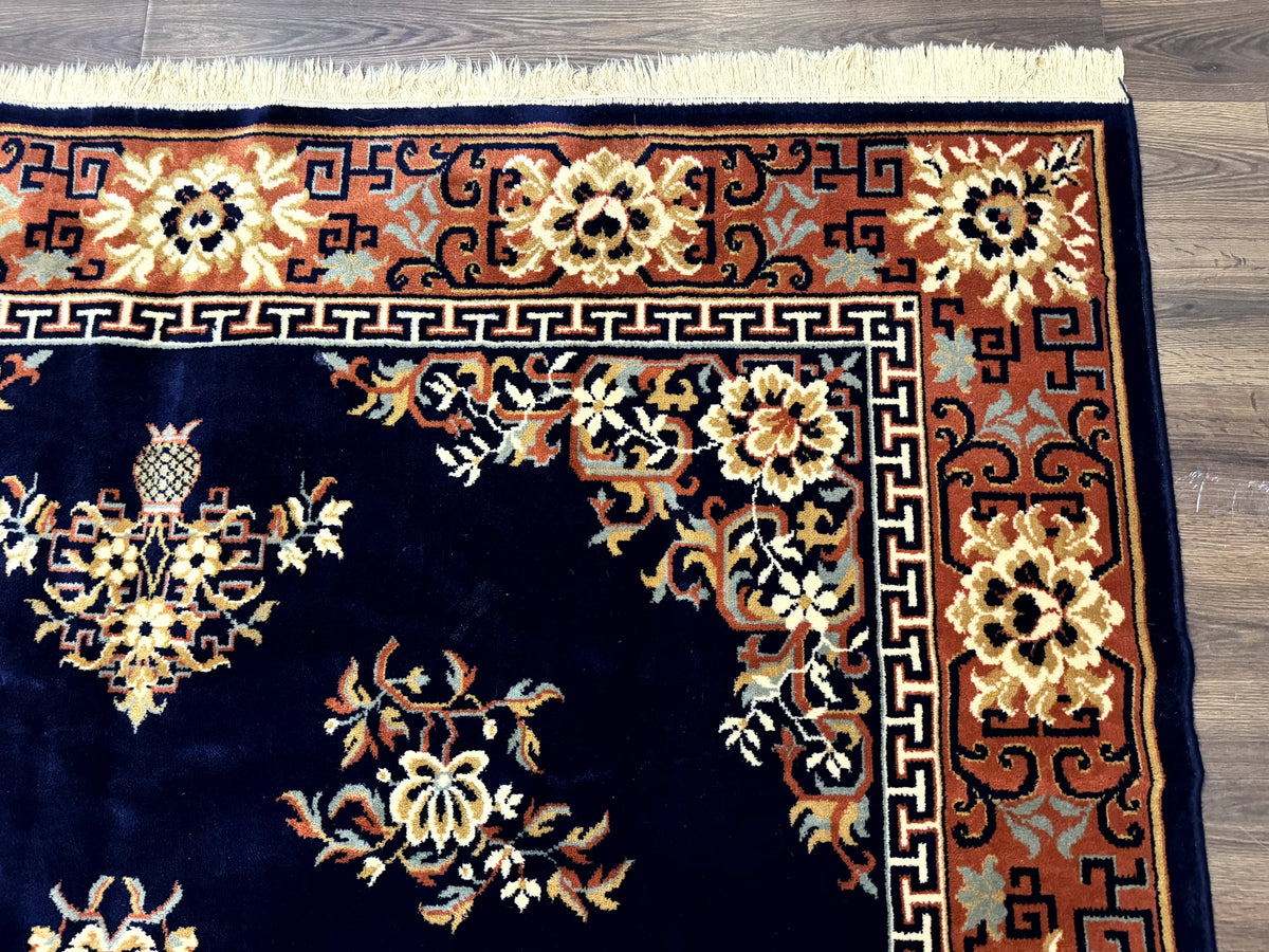Chinese Wool Rug 8x11, Navy Blue and Terracotta, Floral, Couristan Belgium Power Loomed Carpet - Jewel Rugs, view 8