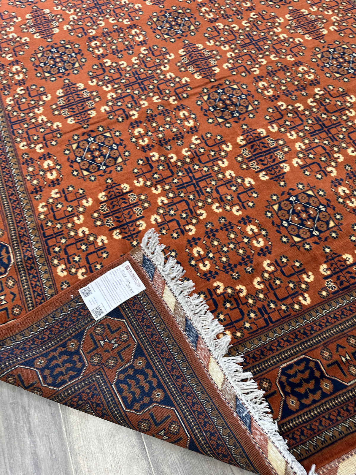 Afghan Turkmen Rug 7x10 | Orange, Navy & Ivory | Hand-Knotted Wool - Rugistan, view 10