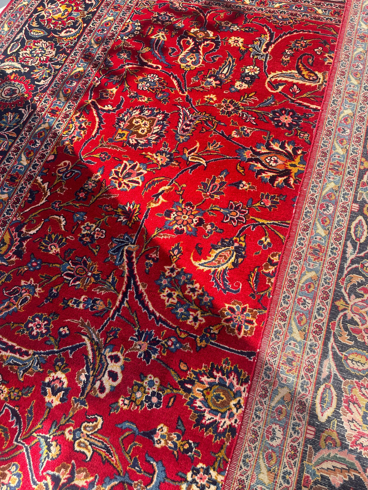 Persian Kashan Rug 10x14 | Red, Navy & Ivory | Hand-Knotted Wool - Rugistan, view 26