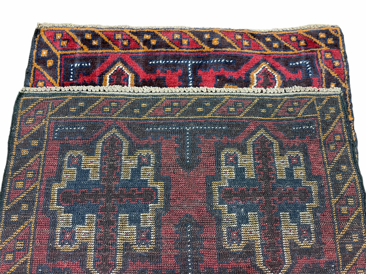 2' 7" X 4' 6" Vintage Handmade Tribal Wool Rug Balouchi Rug Afghan Rug Red Blue - Jewel Rugs, view 11