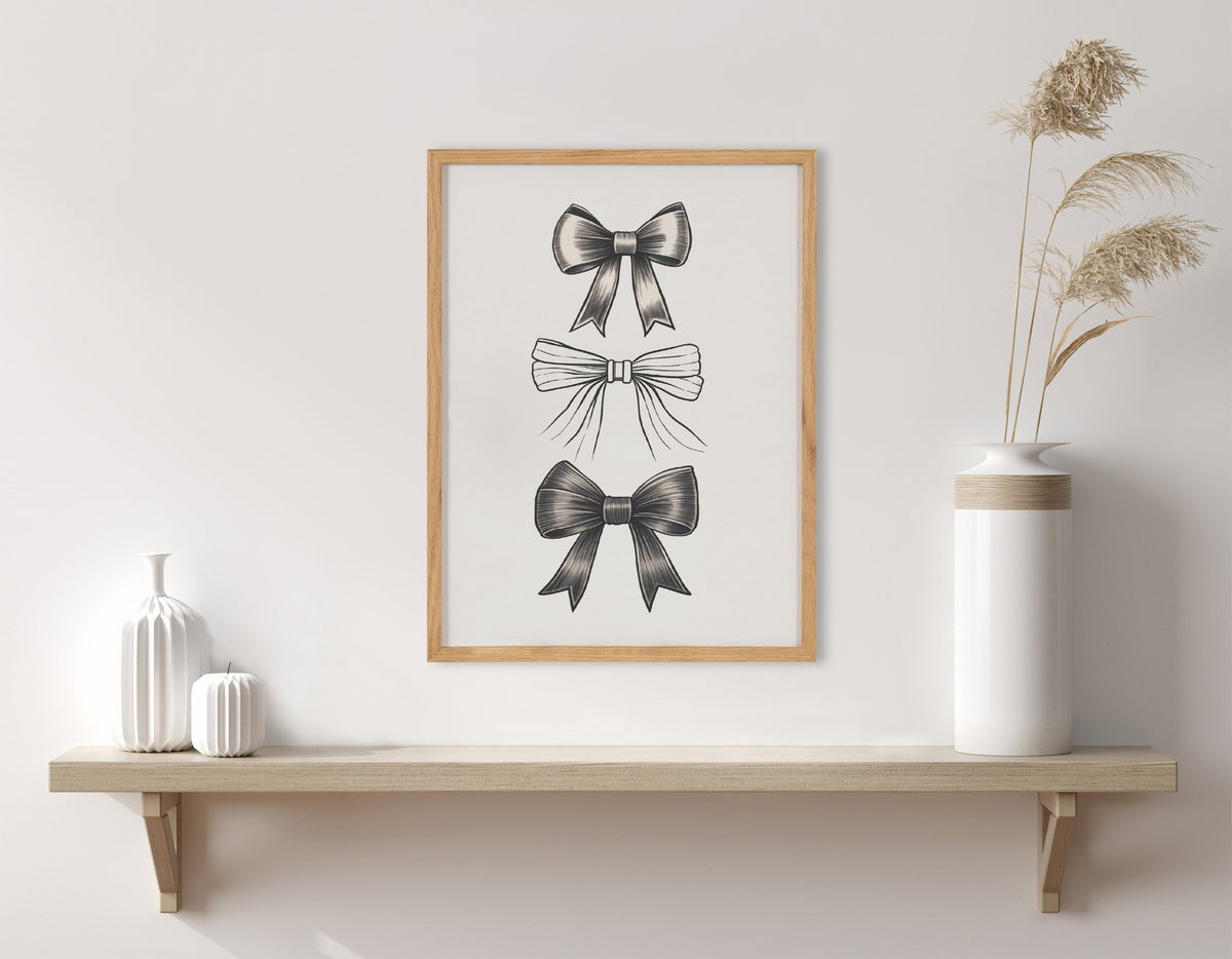 Gallery Coquette Preppy Retro Girly Black Bows Print by The Creative Bunch Studio