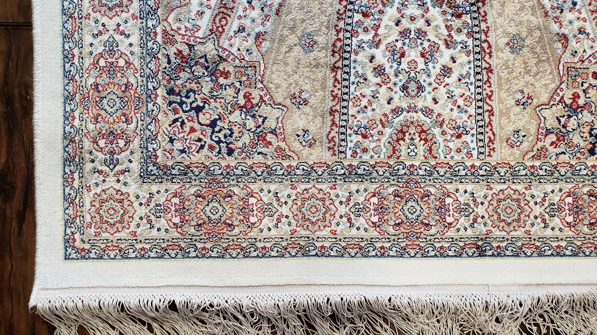 Beige & Cream Small Turkish Silk Rug, Bamboo Silk, Power-Loomed, Persian Design, High Quality, Soft Accent Rug, 3x5 ft, 2' 8" x 4' 11" - Jewel Rugs, view 7
