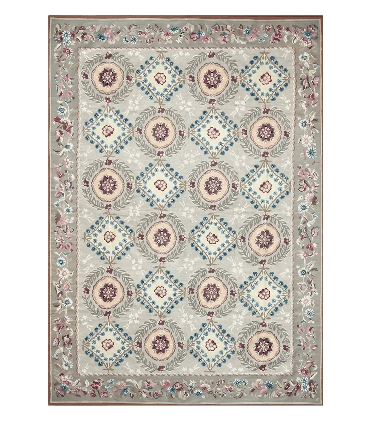 9x13 Needlepoint Carpet, French Design Rug, Hand-Knotted, Brand New Needlepoint Rug 9 x 13, English French European Style, Beige Floral - Jewel Rugs