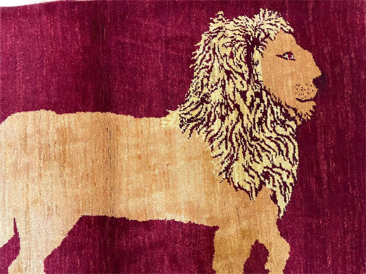 3.5 X 5 Handmade Rug Vintage New Rug Quality Wool Lion Red Veggy Dyes Pictorial - Jewel Rugs, view 3