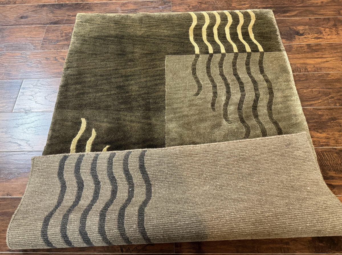 Modern Tibetan Wool Rug 3.6 x 5.6, Shades of Green, Abstract Design - Jewel Rugs, view 11