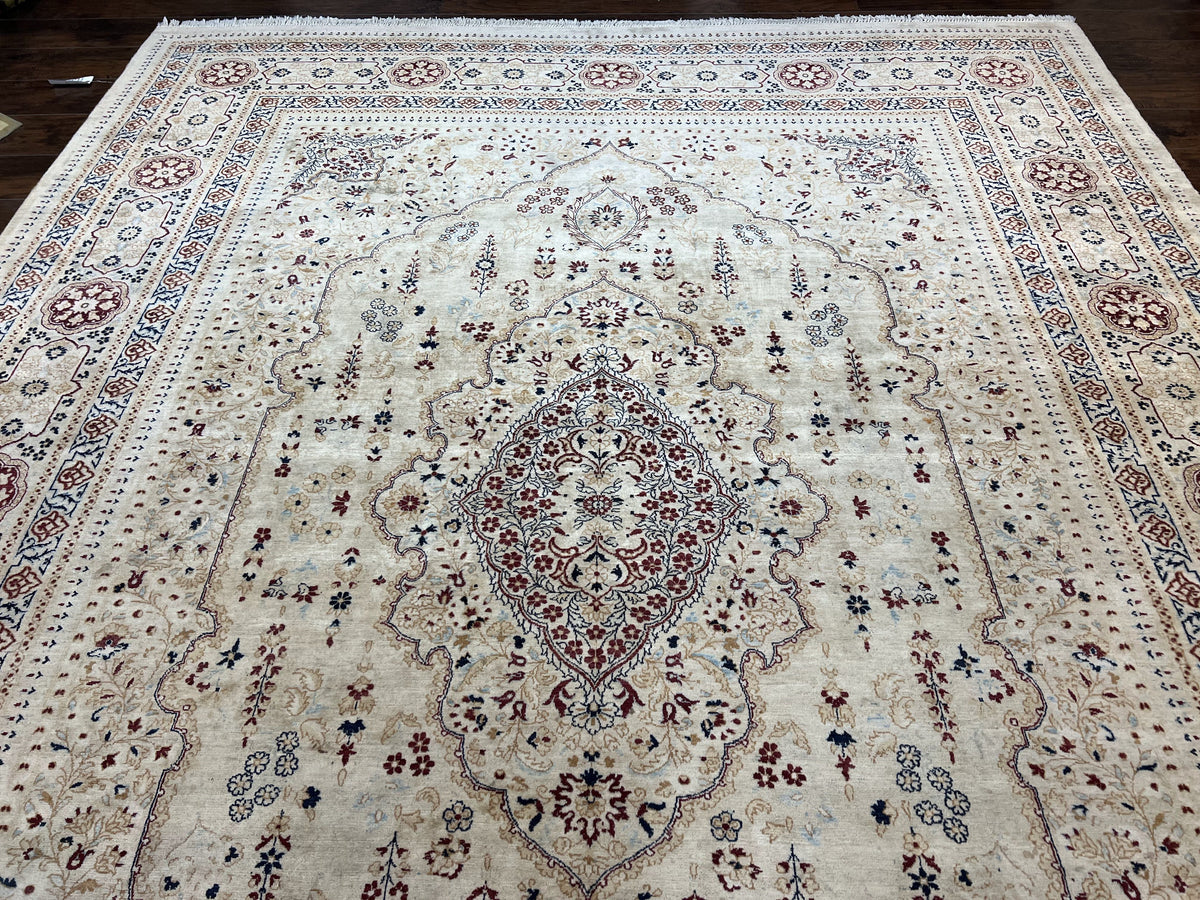 Pak Persian Rug 9x11, Very Fine Hand Knotted Oriental Carpet, Haji Jalili Design, Ivory/Cream, Wool Handmade Room Sized Rug 9 x 11 ft, Nice - Jewel Rugs, view 11
