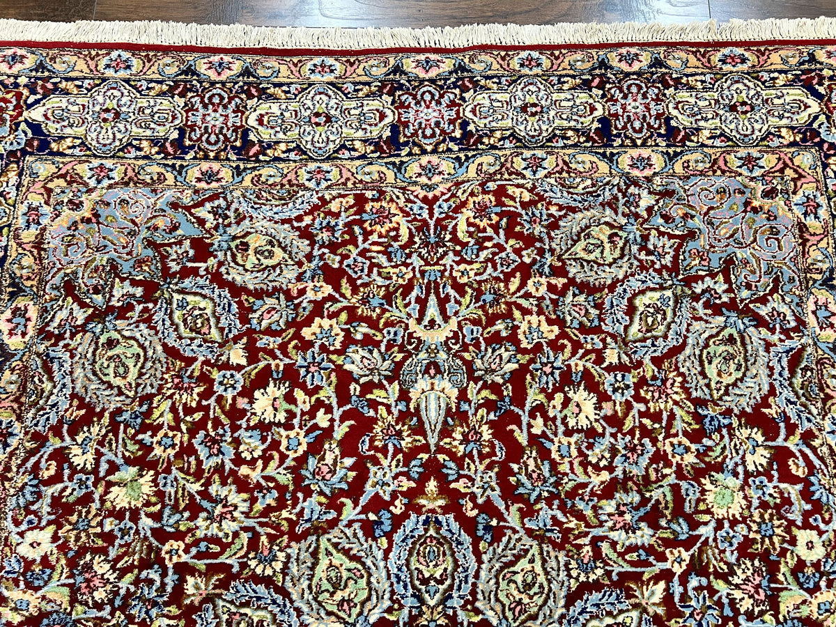 Persian Kirman Rug 7x10, Hand Knotted Wool Floral Medallion Carpet, Dark Red - Jewel Rugs, view 3
