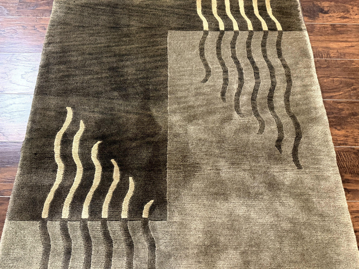 Modern Tibetan Wool Rug 3.6 x 5.6, Shades of Green, Abstract Design - Jewel Rugs, view 5