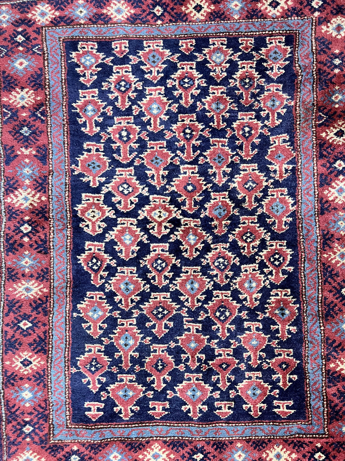 Turkish Sparta Rug 3x4, Allover Pattern, Navy Blue and Red, Antique Ispara Oriental Carpet 3 x 4, Small Turkish Handmade Vintage Wool Rug - Jewel Rugs, view 5