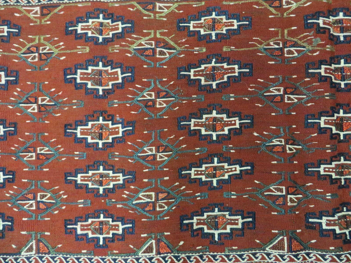 45" X 32" Antique Handmade Bokhara Turkoman Yomud Chuval Wool Rug Soumak NICE - Jewel Rugs, view 8