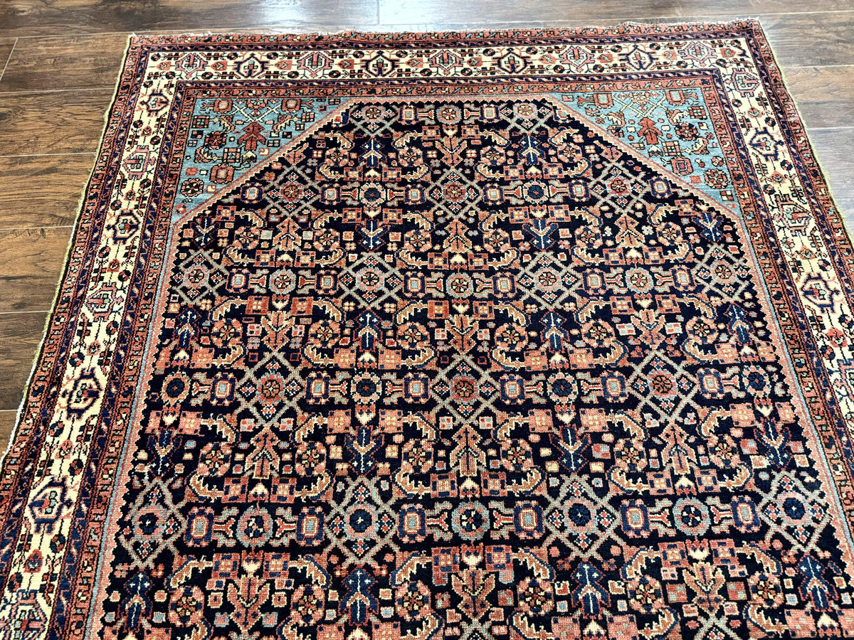 Antique Persian Rug 5 x 6.7, Navy Blue & Ivory, Handmade Persian Wool Carpet, Hamadan Angelas Rug - Jewel Rugs, view 3