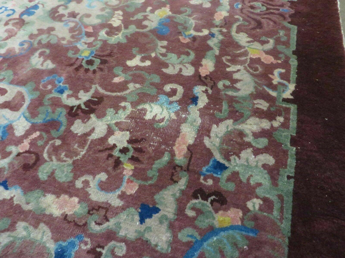 8' X 10' Vintage Handmade Chinese Art Deco Peking Nichols Wool Rug Flowers Nice - Jewel Rugs, view 13