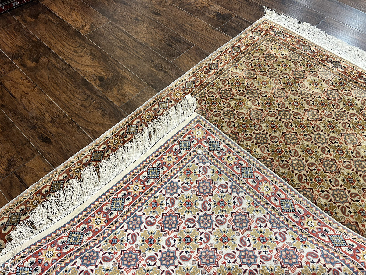 Turkish Kayseri Silk Rug 4x6, Hand Knotted Handmade Vintage Allover Pattern, Fine Silk Oriental Carpet 4 x 6 ft, Traditional Rug, Cream - Jewel Rugs, view 11